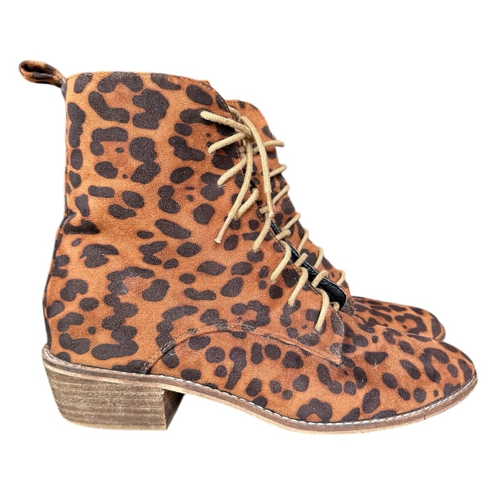 Beast Fashion Animal Print Ankle Boots Lace Up & Zip Faux Suede Size 8 - Picture 3 of 11